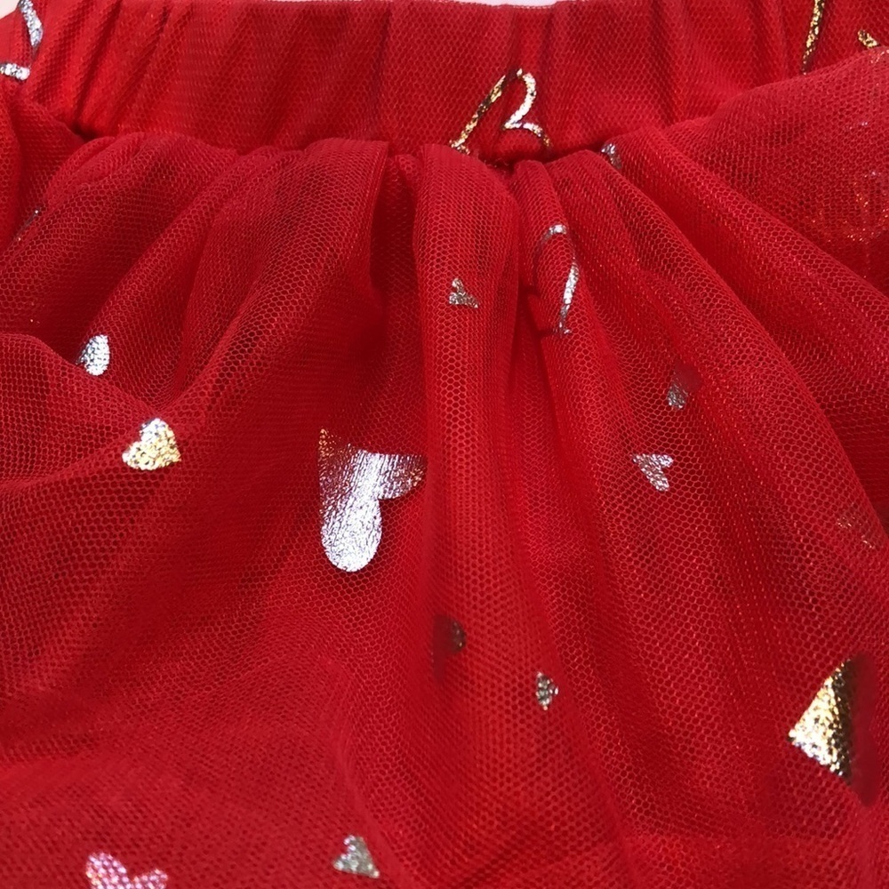 TuTu Valentine Skirt Little Girl Size 24 months Red Silver Hearts 3 layers EUC - Picture 10 of 11